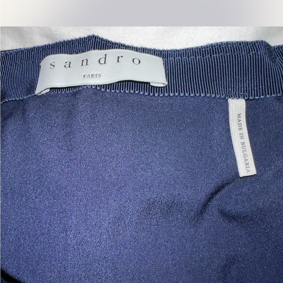 Sandro 100% silk Navy Tiered Mini Skirt with side zip size 2 - Picture 2 of 6